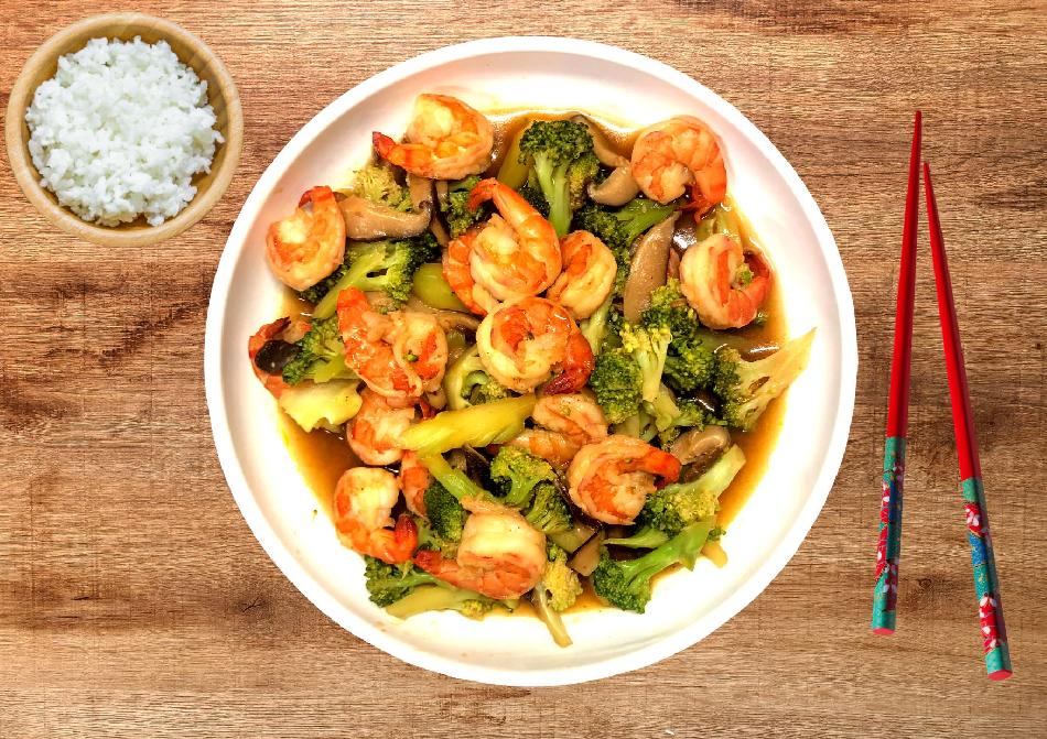 Delice de crevettes sautées aux brocolis
